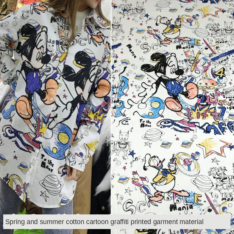 Хлопковая Микки Дональд Дак мультяшный граффити цифровая печать материал одежды