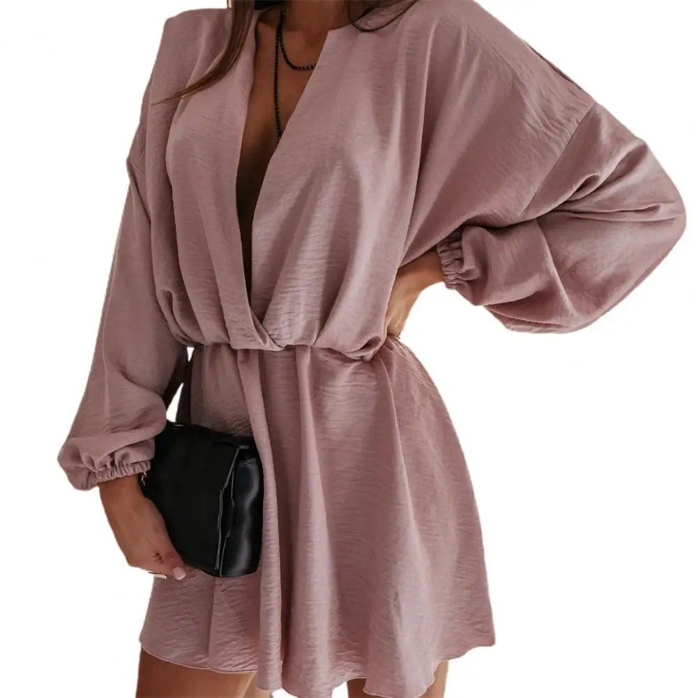 

Женское сексуальное мини-платье с v-образным вырезом, повседневный стиль, свободный крой, однотонное вечернее платье Ofice, для девушек, длинны...