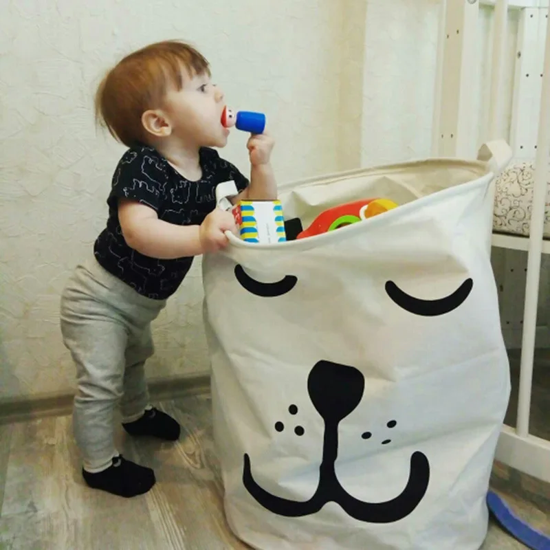 

Cute Dog Laundry Basket Cotton Linen Waterproof Folding Storage Basket With Handle Kid Toy Clothes Portable Sundries Bin50×40