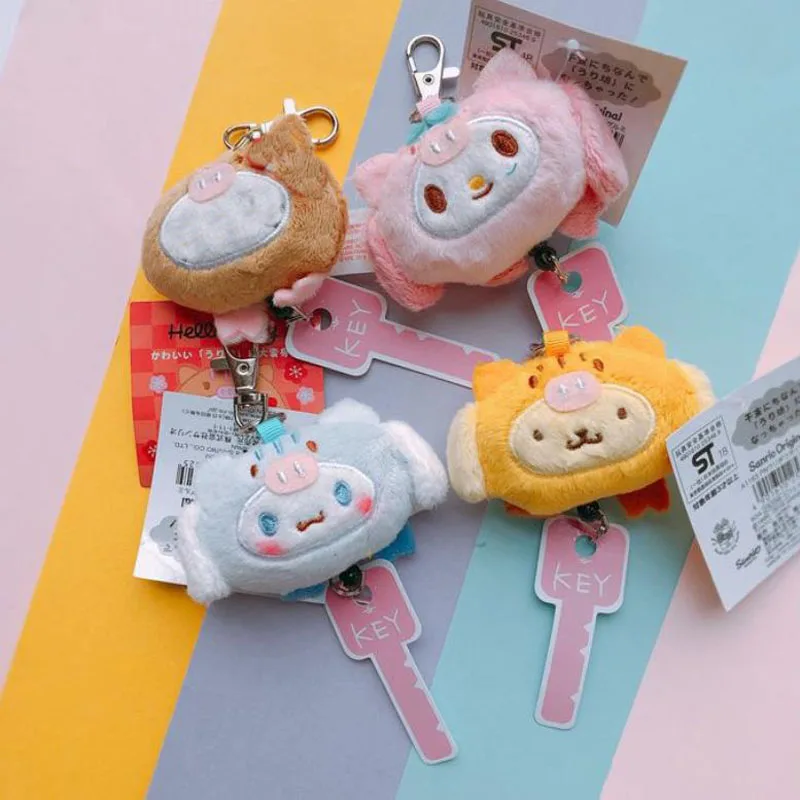 1 Pc new cute Plush Telescopic Keychain Cartoon melody Pudding Cinnamoroll Dog Pendant Stuffed Plush Toys Plush Doll Gift