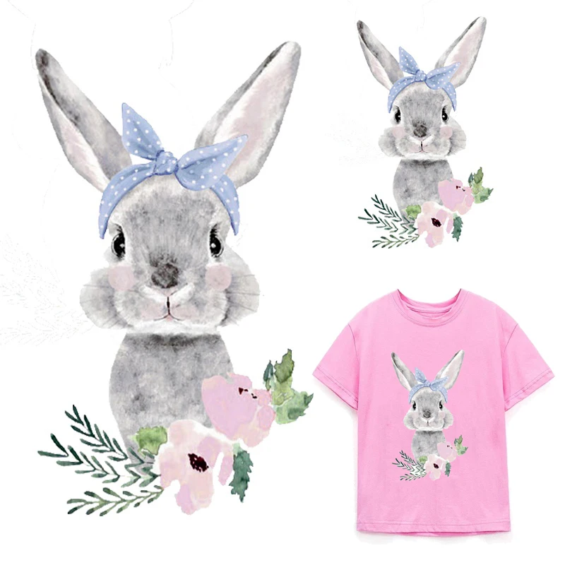 Милый кролик патч термо Стикеры для одежды переноса утюгом нашивки с полосками