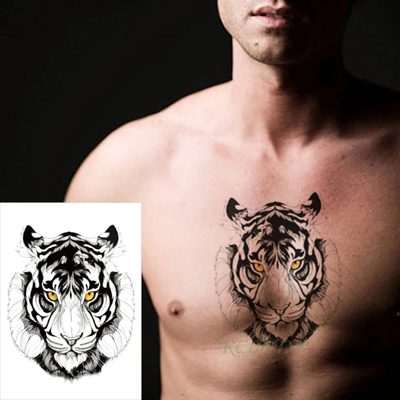 

Водонепроницаемая Временная тату-наклейка с тигром, головой короля, животным, желтым глазом, тату-наклейки, флэш-тату, поддельные татуировк...