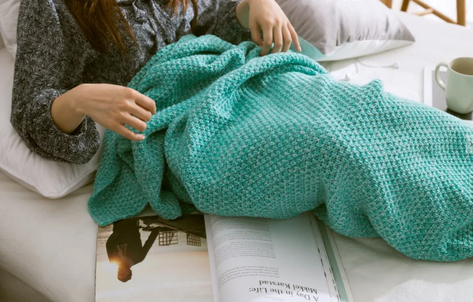 green Зимнее детское одеяло русалки для маленьких девочек и мальчиков, хвост русалки, одеяла-кондиционеры, диван, спальный мешок вязанный крючком, вязаное одеяло - Цвет: green