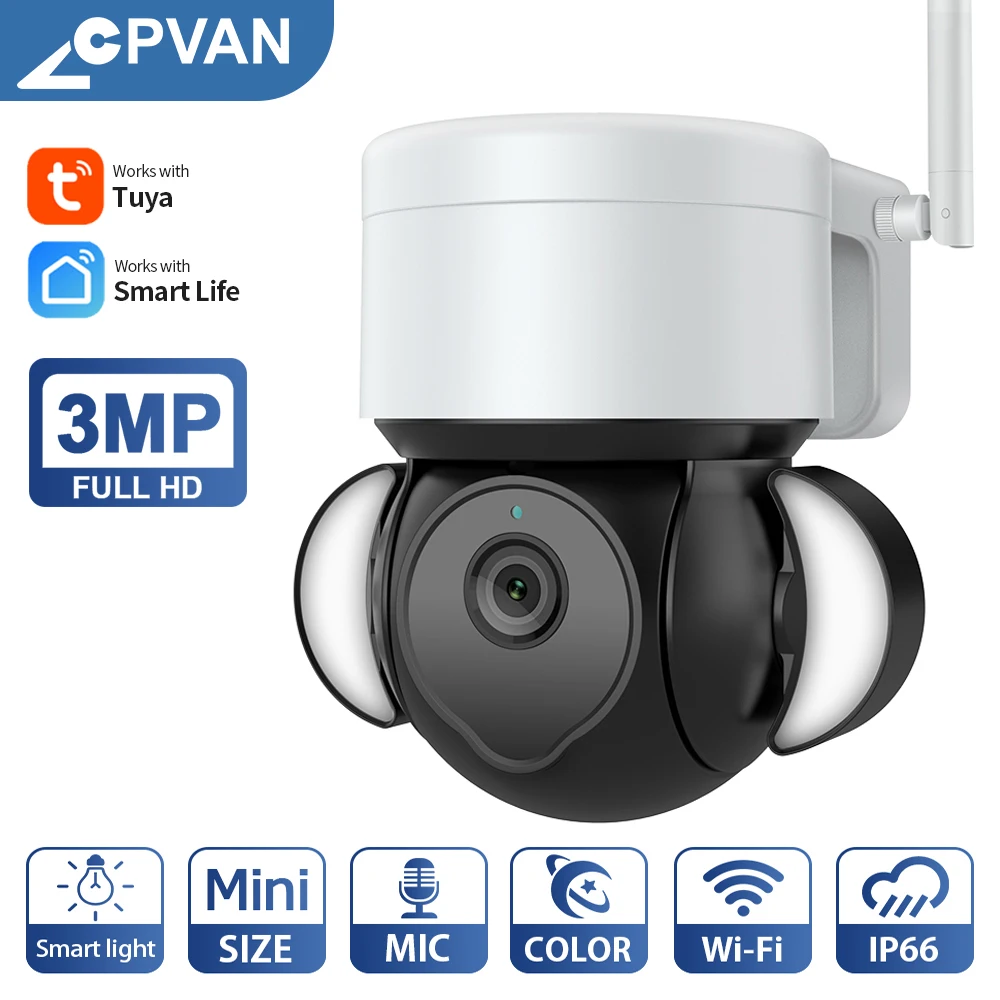 

CPVAN 3MP Беспроводная IP-камера ИИ наружная водонепроницаемая IP66 прожектор Wi-Fi камера двухстороннее аудио беспроводная камера видеонаблюдения