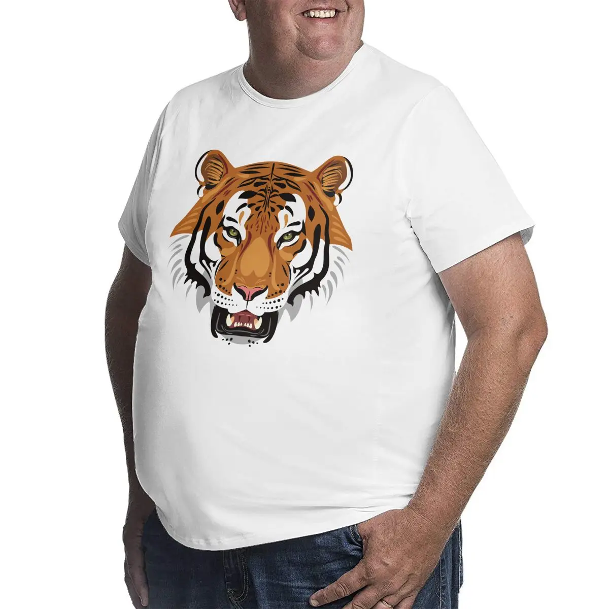 

Kanpa Brand Cotton Tiger T Shirts for Big Men Pattern Men Clothing Workout Tops Oversized Vivid Tiger T-shirt Plus Size Black