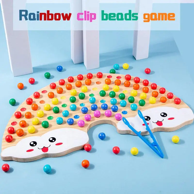 

Деревянные развивающие игрушки, радужные бусины для игр, Детские зажимы, бусины, цветовосприятие, Игрушки для раннего развития Монтессори