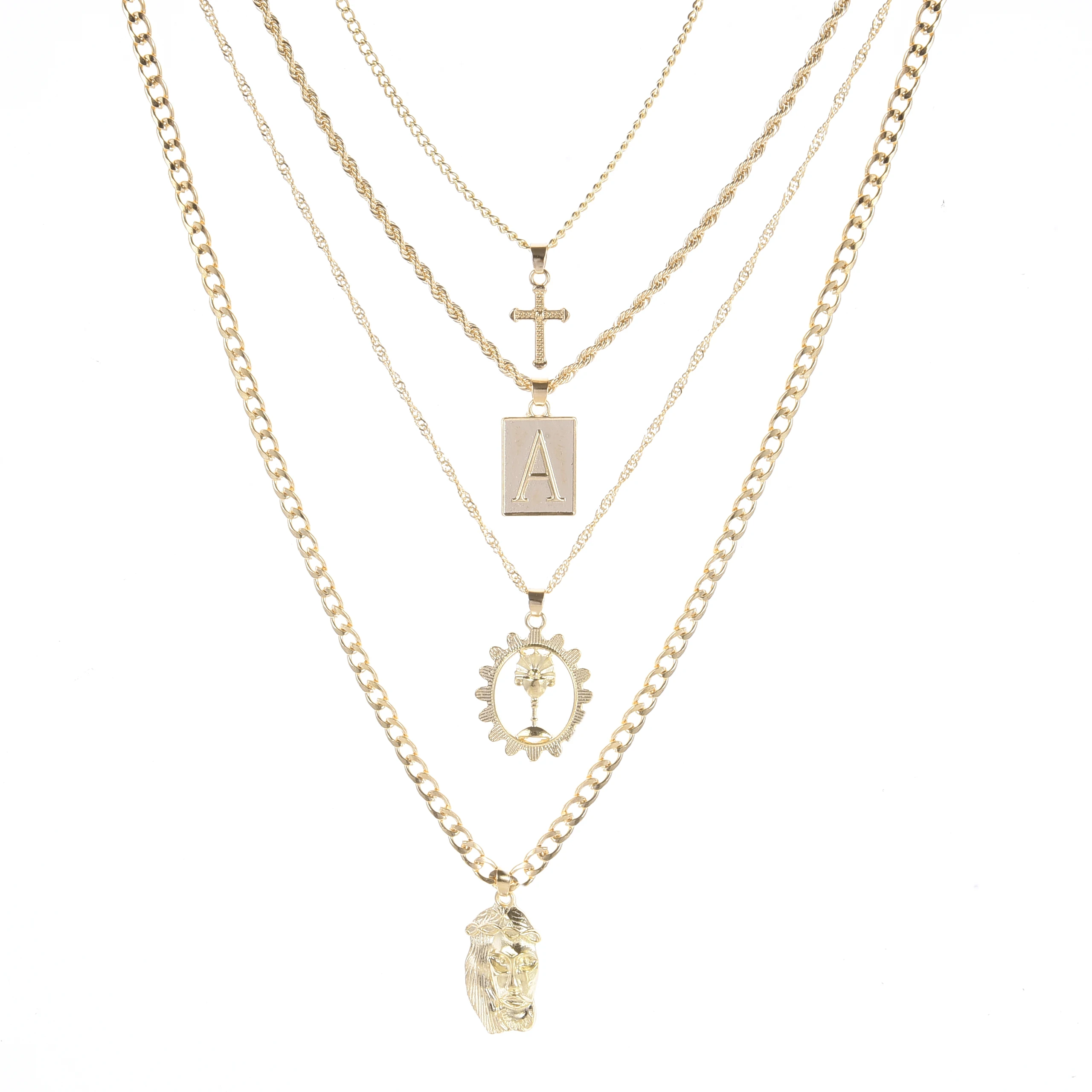 Exaggerated Letter A Pendant Layered Necklace Geometric Alloy Beauty Portrait Cross Wine Glass Multilayer Banquet Gift | Украшения и