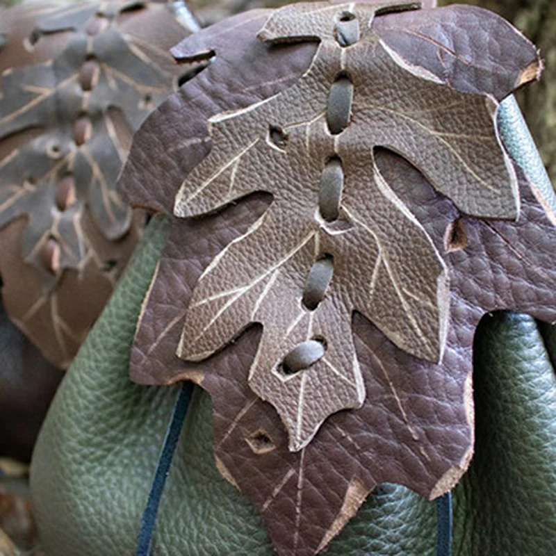 Medieval Steampunk Faux Leather Leaf Pattern Belt Bag For Women Men Viking Knight Warrior Pirate Party Cosplay Props