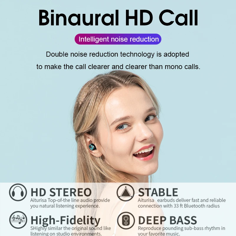 Новые беспроводные наушники-вкладыши для спорта, Bluetooth 5,0, сенсорные наушники, встроенный микрофон, звонок с зарядным устройством 3000 мАч для samsung