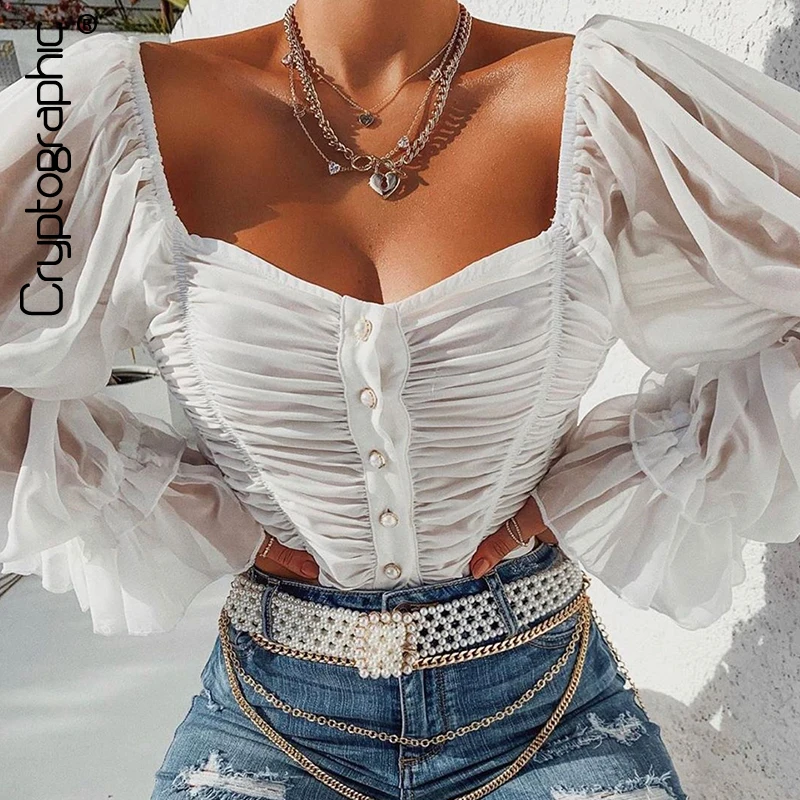 Женская блузка с открытыми плечами Cryptographic однотонная пикантная рубашка