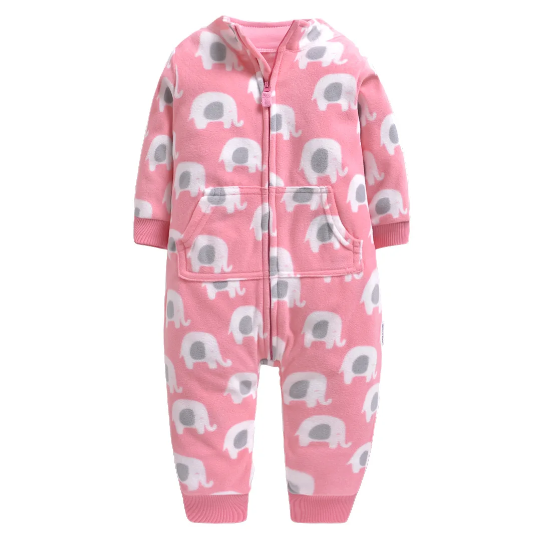 Pink elephant Детские комбинезоны, Осенние флисовые пальто для младенцев, одежда с капюшоном и ушками, милые камуфляжные комбинезоны для маленьких мальчиков, одежда - Цвет: Pink elephant