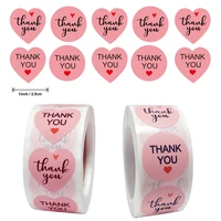 500pcs cute pink thank you heart shaped sticker labels wedding party gift bagbox scrapbooking diy decoration stationery sticker