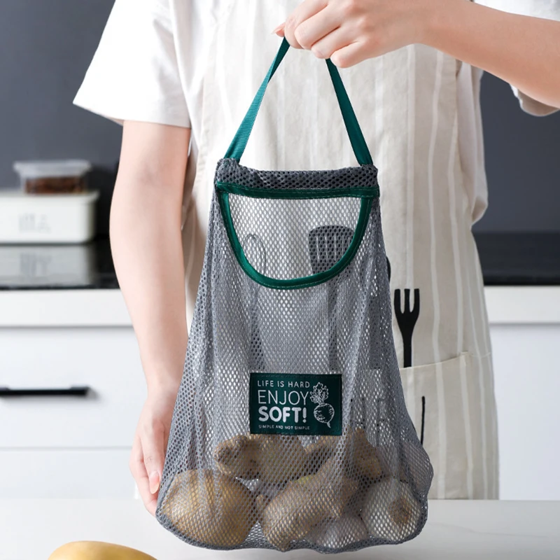 

1PC Foldable Hanging Storage Pocket Breathable Reusable Mesh Bag Kitchen Garlic Onion Vegetable Sorting Bag Kitchen Organizer