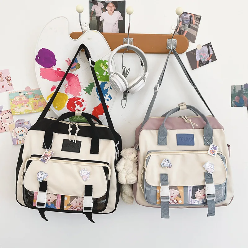 

Korean women ins college cute cartoon handbag hit color girl student multi-purpose backpack Harajuku female messenger bag