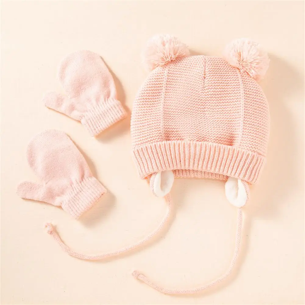 Шапка и перчатки вязаные однотонные для мальчиков девочек 1-4 лет | Аксессуары