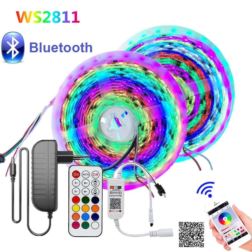 

Индивидуальная Адресуемая Светодиодная лента WS2811 Dream Color, 12 В постоянного тока, 2811 ИС, Диодная лента, Bluetooth-контроллер + адаптер для домашней вечеринки