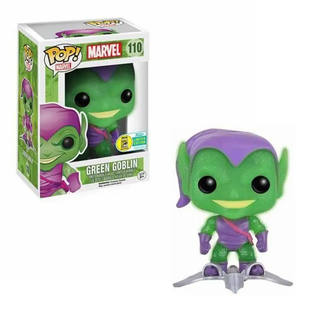 Новое поступление FUNKO POP Toys GREEN GOBLIN #110 Светящиеся в темноте виниловые фигурки SDCC 2016 лето CON Эксклюзивный