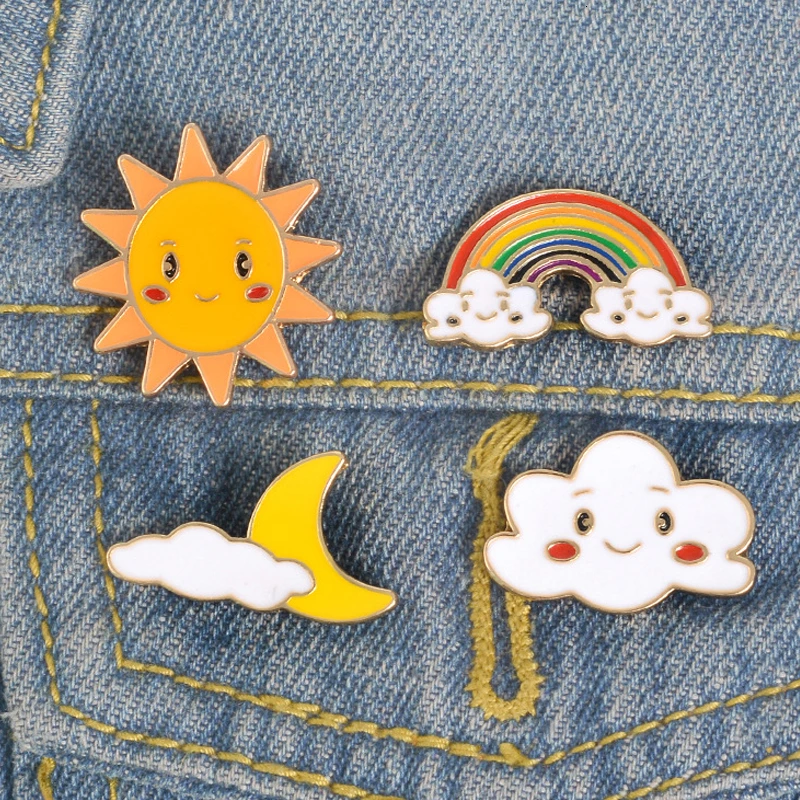 Романтическая Милая эмалированная заколка для леди мультяшная луна облако бейдж