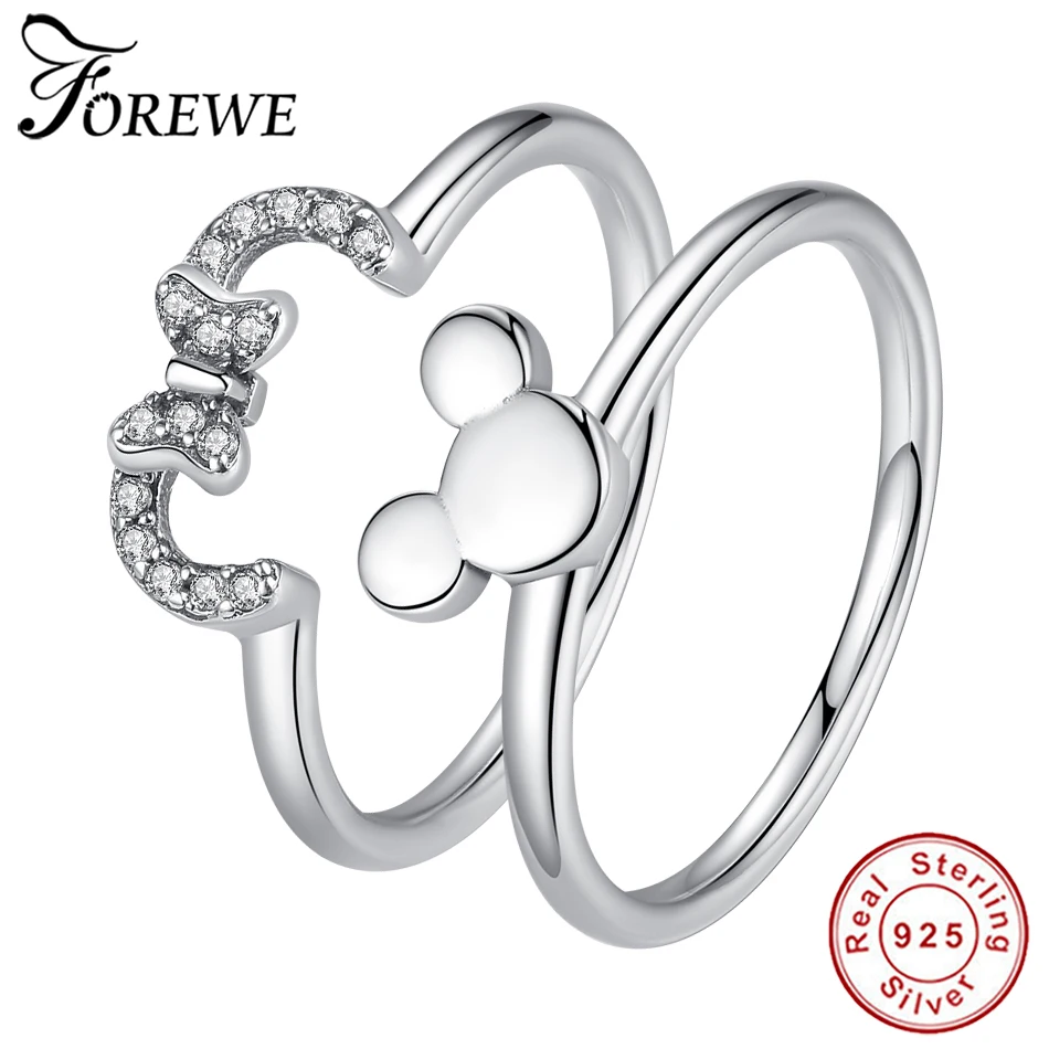 FOREWE 925 пробы Серебряное кольцо Минни палец кольцо для женщин Стерлинговое серебро ювелирные изделия подарок женское свадебное CZ Кольцо