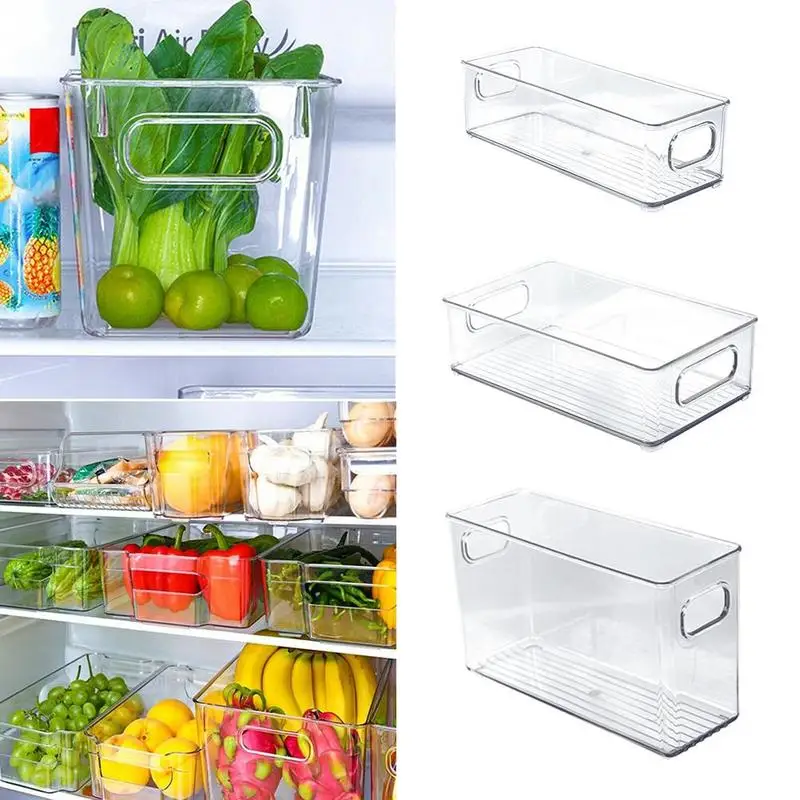 

Refrigerator Organizer Bins Stackable Fridge Organizers with Cutout Handle Clear Plastic Pantry Food Storage Rack Dropship