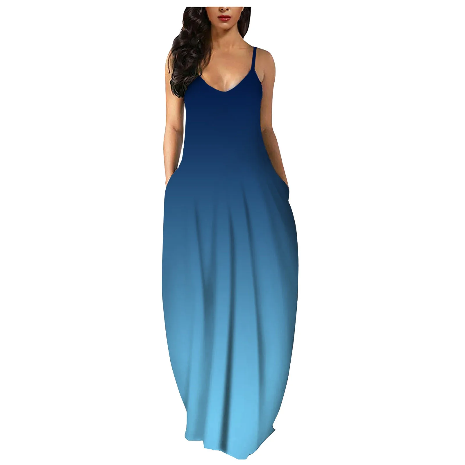 Элегантные вечерние платья-Макси длинное платье для женщин Градиент без рукавов