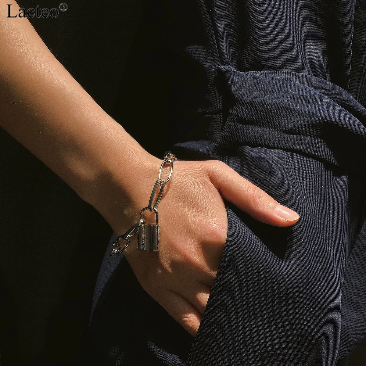 Lacteo Панк золото Цвет замок кулон браслет массивные женские модные регулируемые