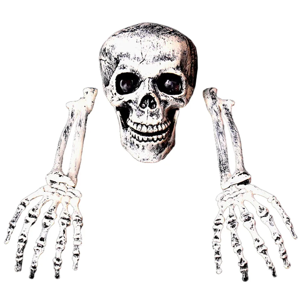 

Halloween Fake Skeleton Head Hands Set Scary Plastic Skull Skeleton for Spooky Graveyard Ground Garden Decorations