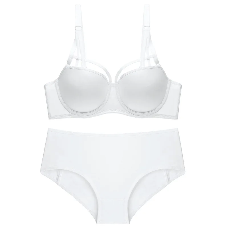 

2020 New Top Thin Bottom Thick Glossy Simple Underwear Sexy Thin Strap Bra Set Large Size Gather Bra lingerie set