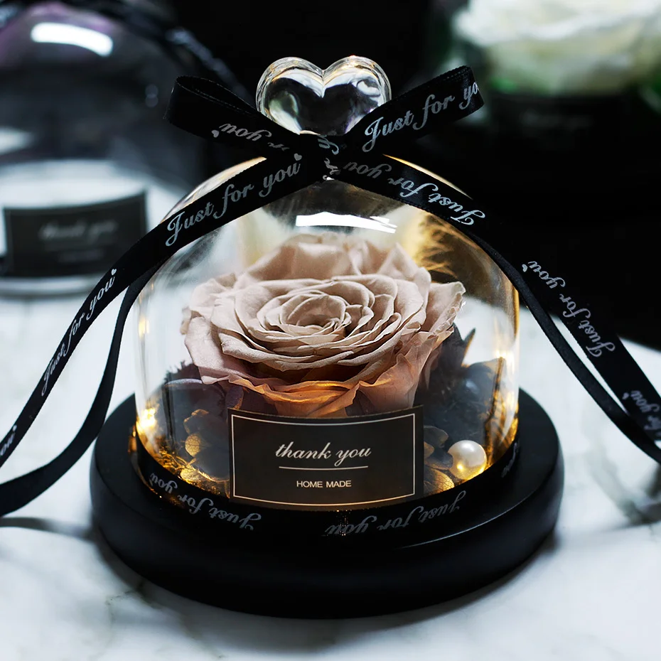 Paquete de regalo Rosa eterna en cristal, flor Seca De La Bella y La Bestia para decoraci&oacute;n del hogar, regalos de boda, regalo del d&iacute;a de Rosevalentines-3