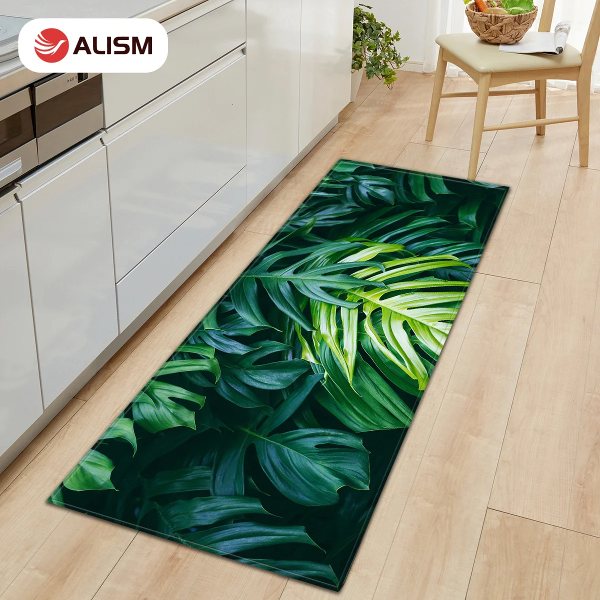 

Summer Non-slip Absorbent Water Kitchen Rug Flannel Bamboo Monstera Green Leaves Floor Mat Carpet Entrance Doormat Home Decor