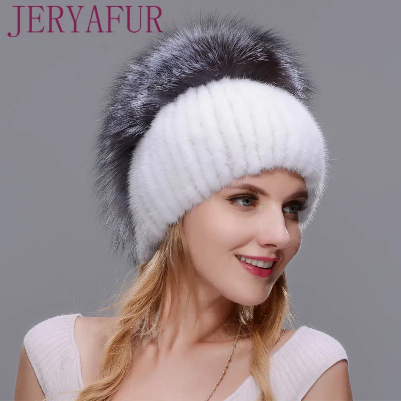 

JINBAOSEN 2019 Neue stil pelz hut schwarz großhandel nerz fuchs pelz hut winter warm frau mode-shopping freizeit ski cap