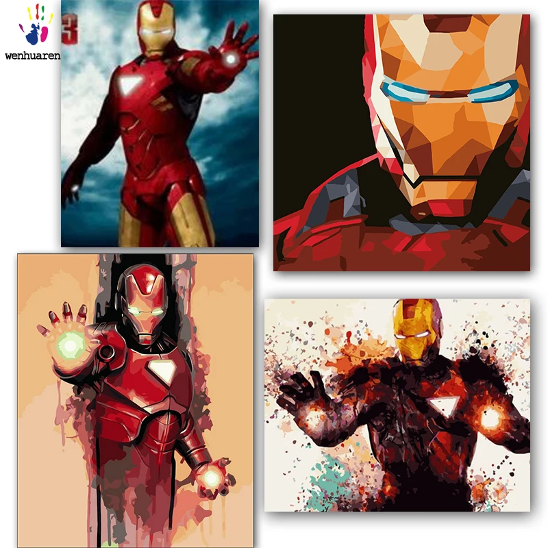 DIY картинки для раскраски по номерам с цветами Железный человек картина