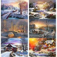 new 5d diy diamond painting snow house diamond embroidery snow scene cross stitch full square round drill home decor manual gift