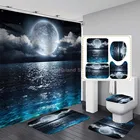 Морская занавеска для душа Full Moon с нескользящим ковриком, занавеска для ванной s, водонепроницаемая занавеска для ванной из полиэстера с крючками и ночной волной
