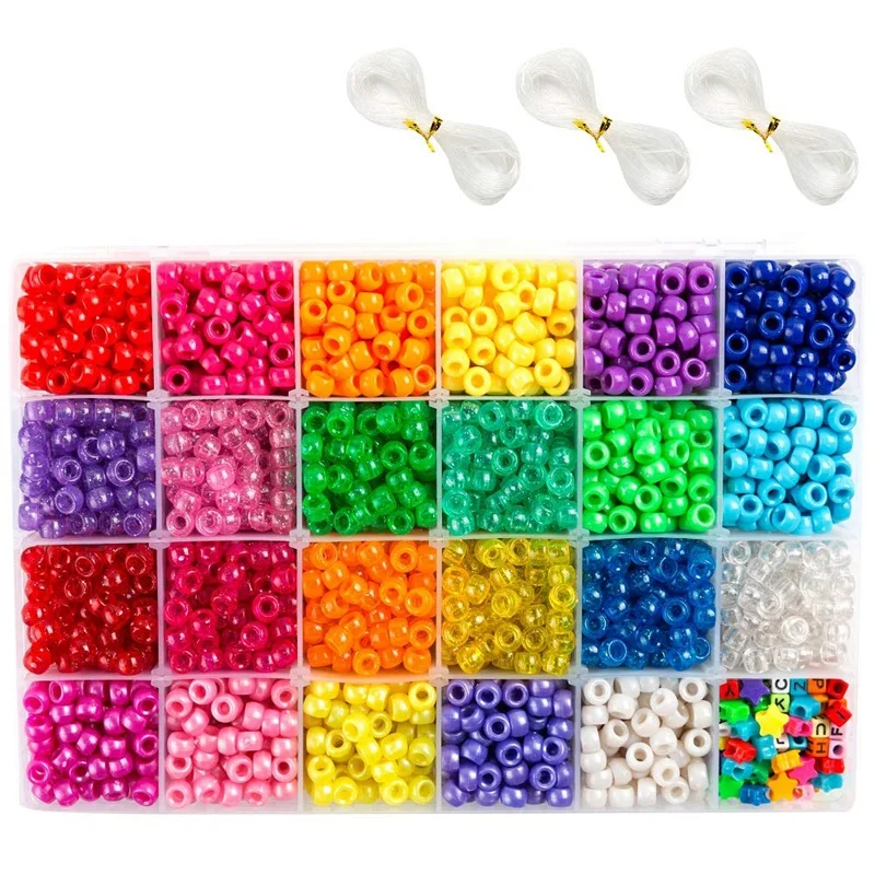 

Pony Beads, 33,00 Pcs 9mm Pony Beads Set in 23 Colors with Letter Beads, Star Beads and Elastic String for Bracelet Jewelry Maki