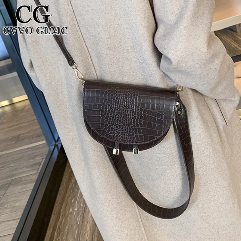 

Cvvo Glmc Fashion Women Crossbody Bag Crocodile Alligator PU Leather Saddle Bags Soft Small Shoulder Bags for Ladies Purse