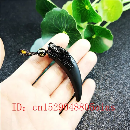 Натуральный черный обсидиан кулон ожерелье волчий зуб модные очаровательные