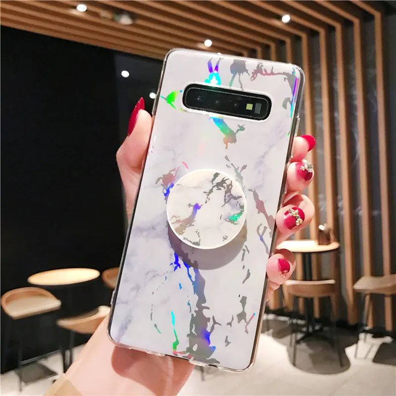 Лазерный мраморный чехол подставка с кольцом для телефона Samsung Galaxy S20 Ultra S9 S8 Plus S7