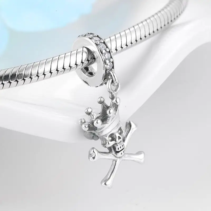 Real 925 Sterling Silver Fashion Charms Pirate skull for Jewelry making Pendants Fit Original Pandora DIY Bracelet | Украшения и