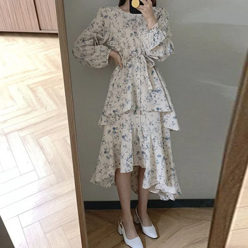 Gaganight женское платье с О-образным вырезом и цветочным принтом на завязках талии