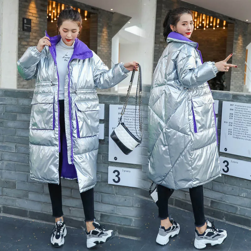 

Korean New Coat Long Sleeve Fashion 2019 Winter Jacket Women Loose Down Long Coat White Duck Down Jacket Thick Warm Down Parka