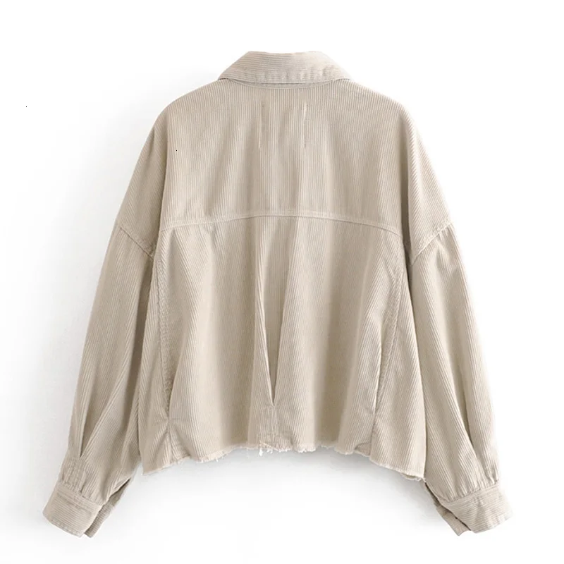 RR Turn Down Collar Jackets Women Fashion Solid Corduroy Loose Coats Elegant Pockets Female Ladies JV |