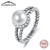925 silver jewelry with natural stones pearls zircon wide silver ring female dainty bohemian vintage fashion engagement ring