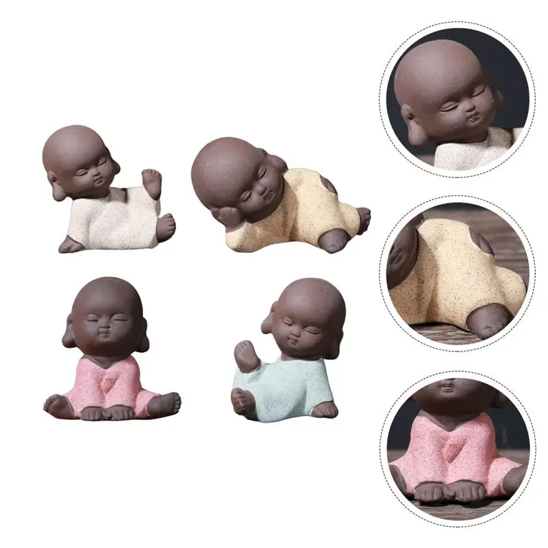 

4pcs Decorative Small Creative Monk Decorations Tea Pet Adornments for Teahouse Home