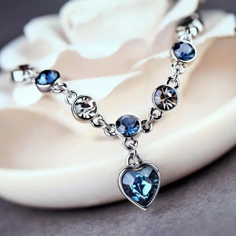 1 Pcs Ocean Heart Bracelet Austrian Crystal Zircon Women's Pendant Jewelry Lady crystal Love Fashion D3V6 | Украшения и