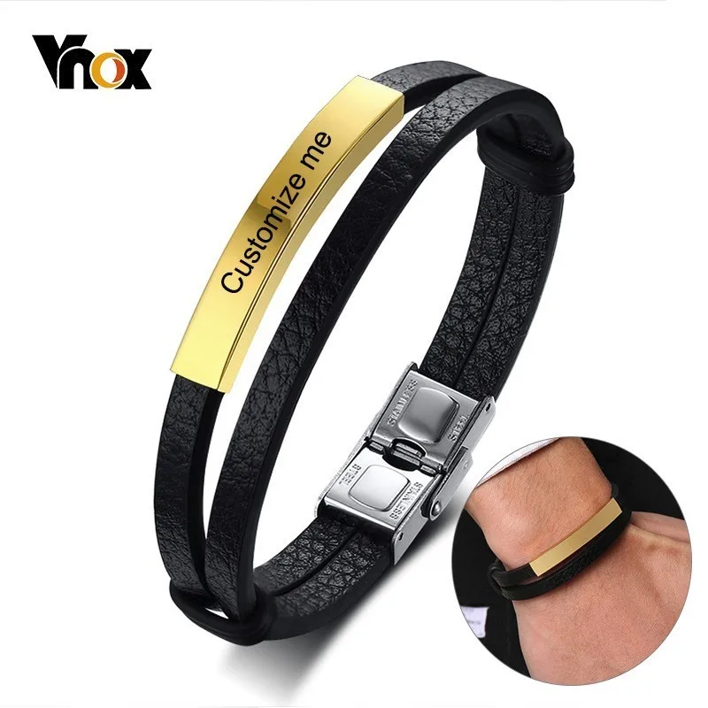 Vnox настраиваемый двухслойный брикет для мужчин и женщин браслет из нержавеющей