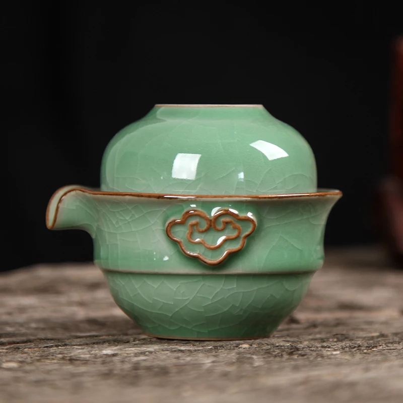[GRANDNESS] Чжэцзян Ge Di Longquan Celadon фарфоровый чайный набор включает в себя 1 горшок и