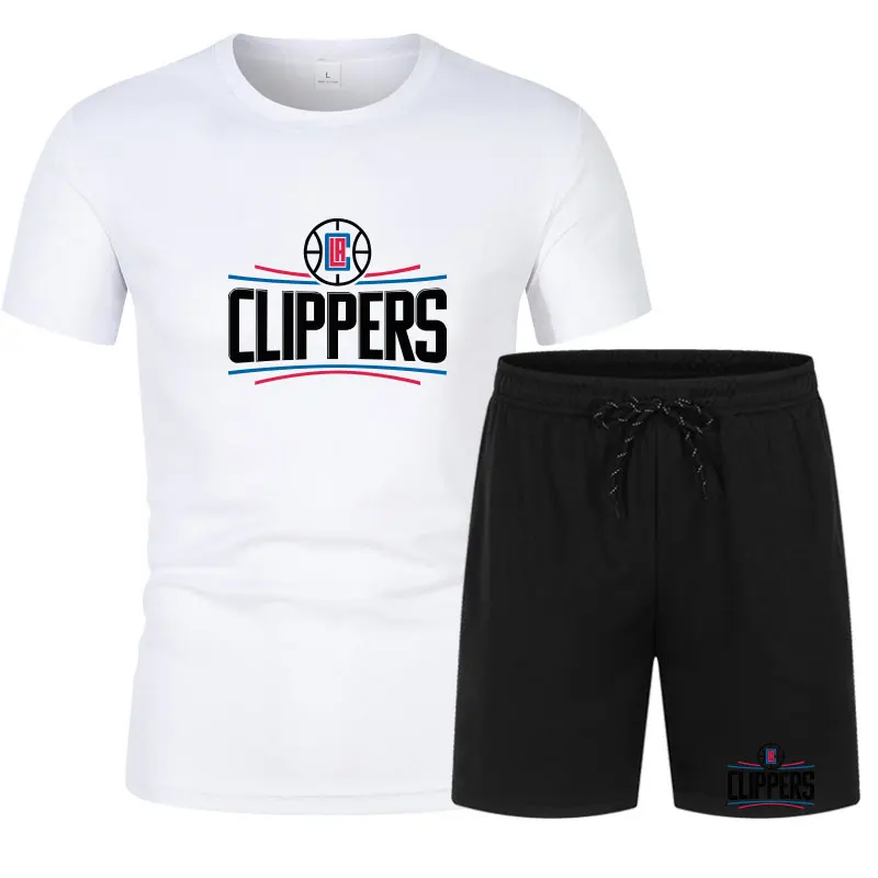 

Spring Summer Los Angeles Clippers Competition Men's Clothing Graphic Cotton Printing Oversized T-shirt+Shorts Sets tracksuit