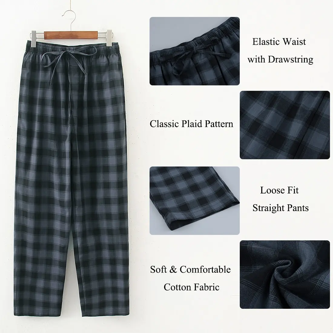 

2021 Summer Men 100% cotton sleep bottoms Male plus size nighty trousers sleepwear pyjama Men Casual loosen Plaid pajama pants