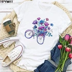 Женская футболка с коротким рукавом и принтом в виде цветка велосипеда, женская футболка с графическим принтом, модная женская футболка